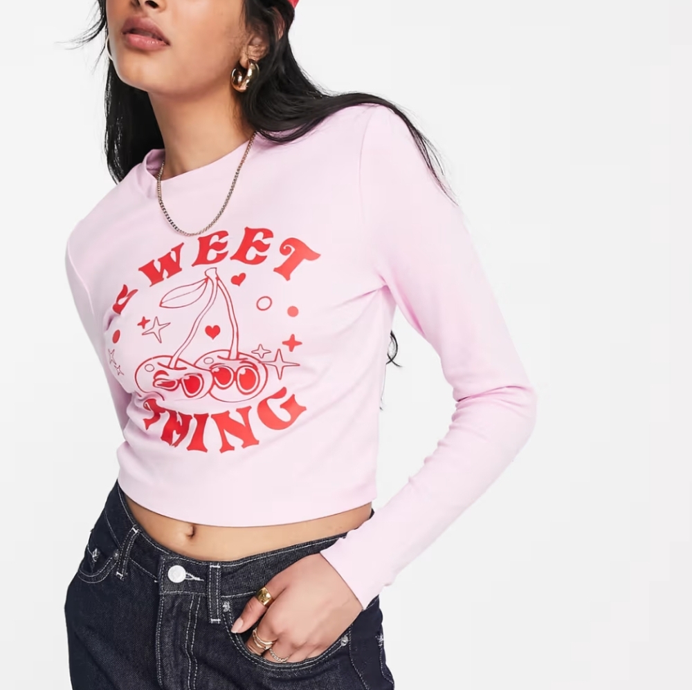 ASOS DESIGN fitted t-shirt with sweet thing graphic print in pink